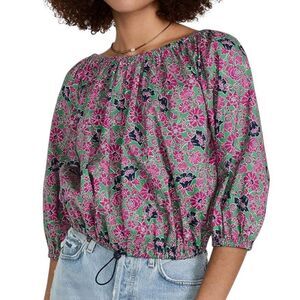 Anthropologie Sundry Ditsy Pink Floral Cotton 3/4 Sleeve Boho Beachy Top XS